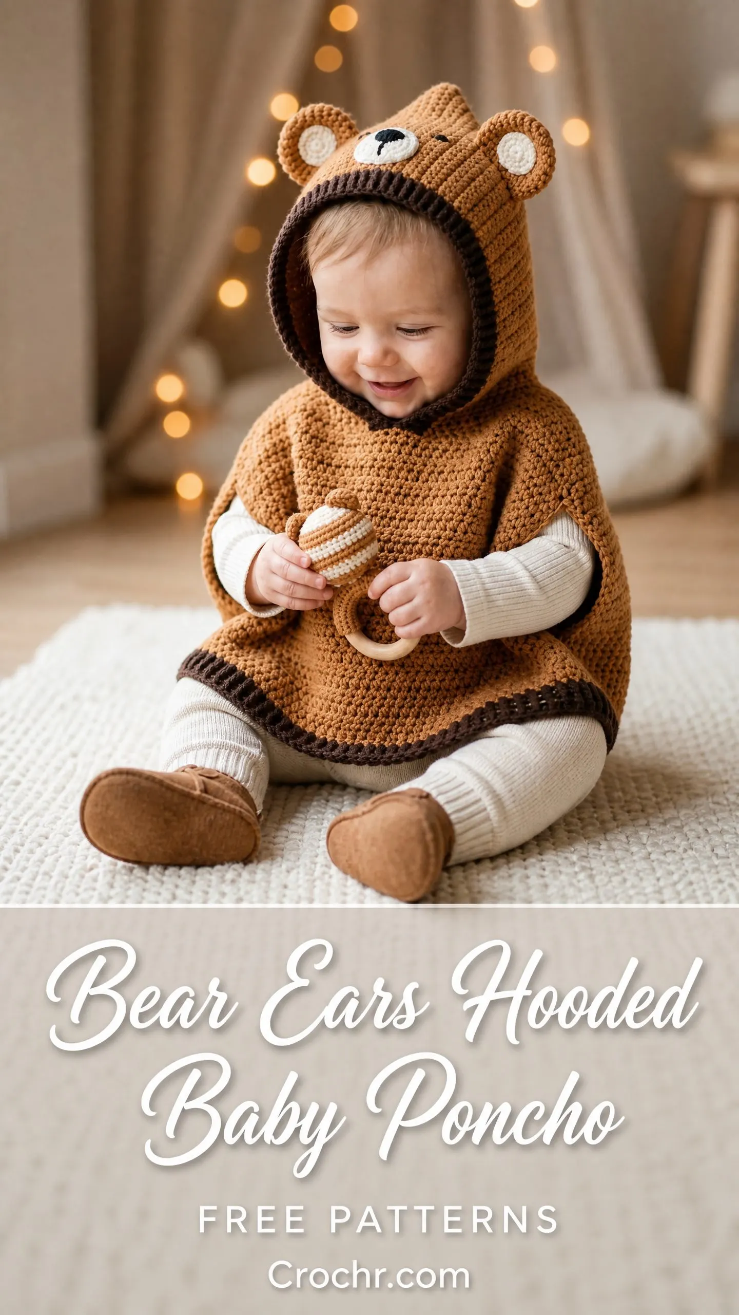 Bear Ears Hooded Baby Poncho Free Crochet Pattern