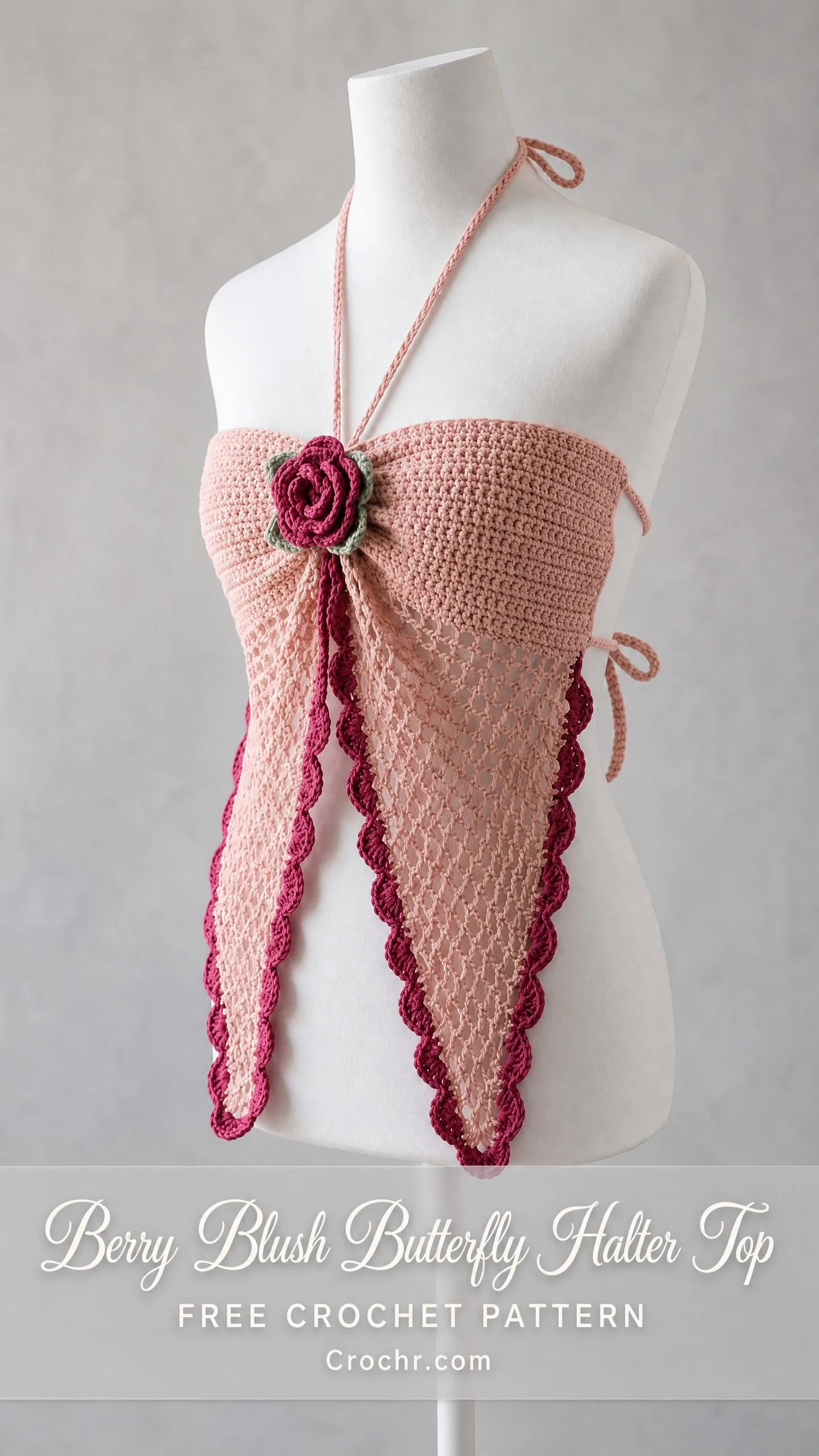 Berry Blush Butterfly Halter Top Free Crochet Pattern