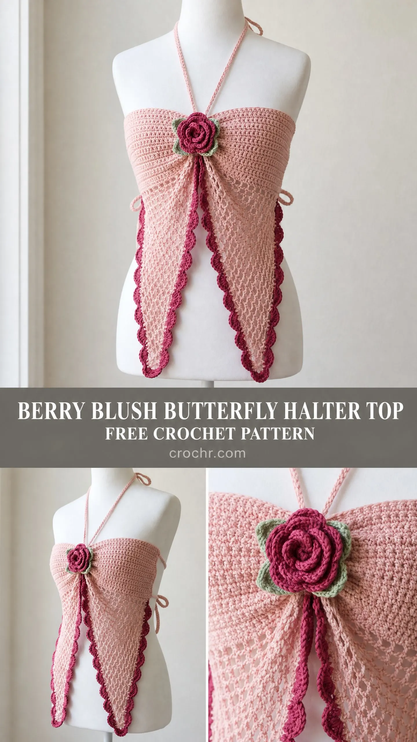 Berry Blush Butterfly Halter Top Free Crochet Pattern
