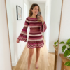 Berry Pink Bell Sleeve Crochet Dress Free Pattern