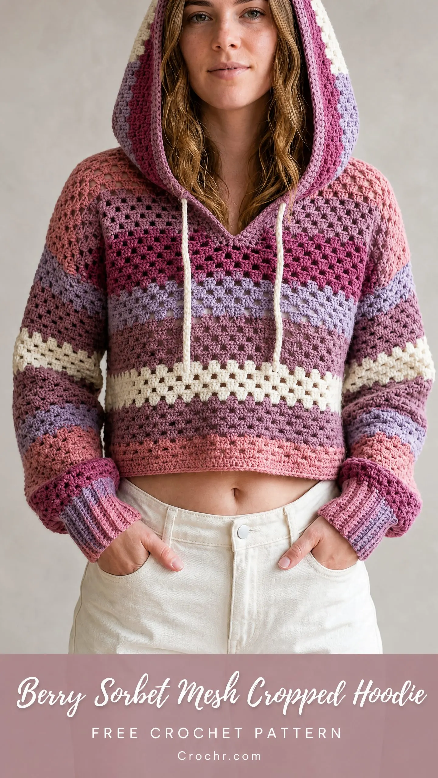 Berry Sorbet Mesh Cropped Hoodie Free Crochet Pattern