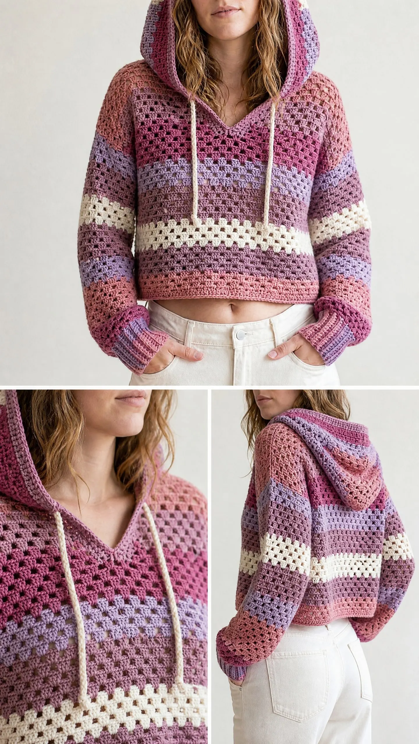 Berry Sorbet Mesh Cropped Hoodie Free Crochet Pattern