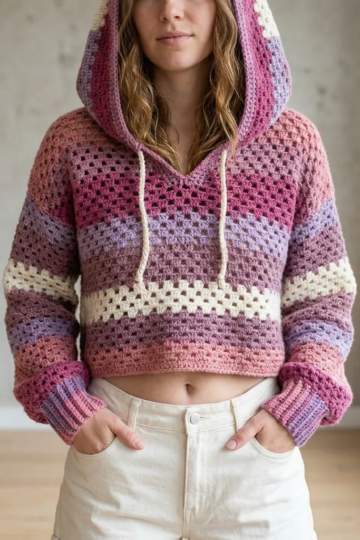 Berry Sorbet Mesh Cropped Hoodie Free Crochet Pattern