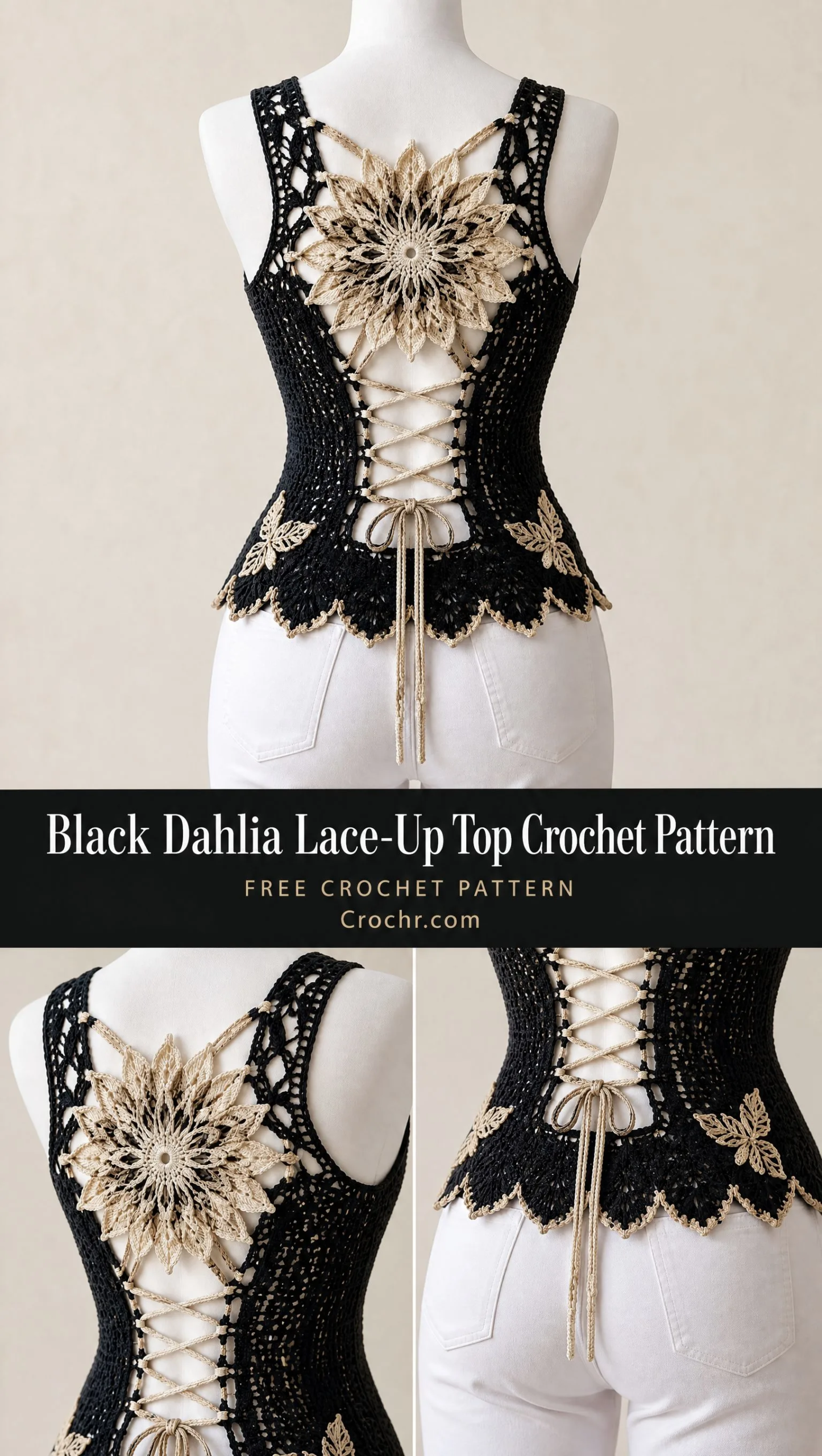 Black Dahlia Lace-Up Top Crochet Pattern