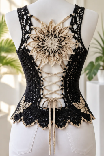 Black Dahlia Lace-Up Top Crochet Pattern