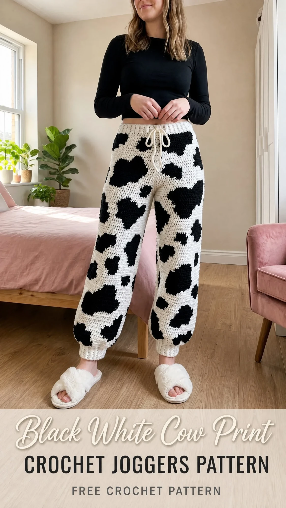 Black White Cow Print Crochet Joggers Pattern