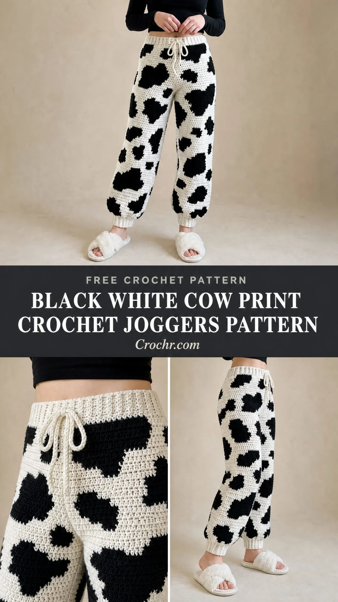 Black White Cow Print Crochet Joggers Pattern