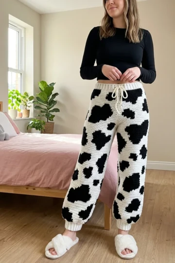 Black White Cow Print Crochet Joggers Pattern
