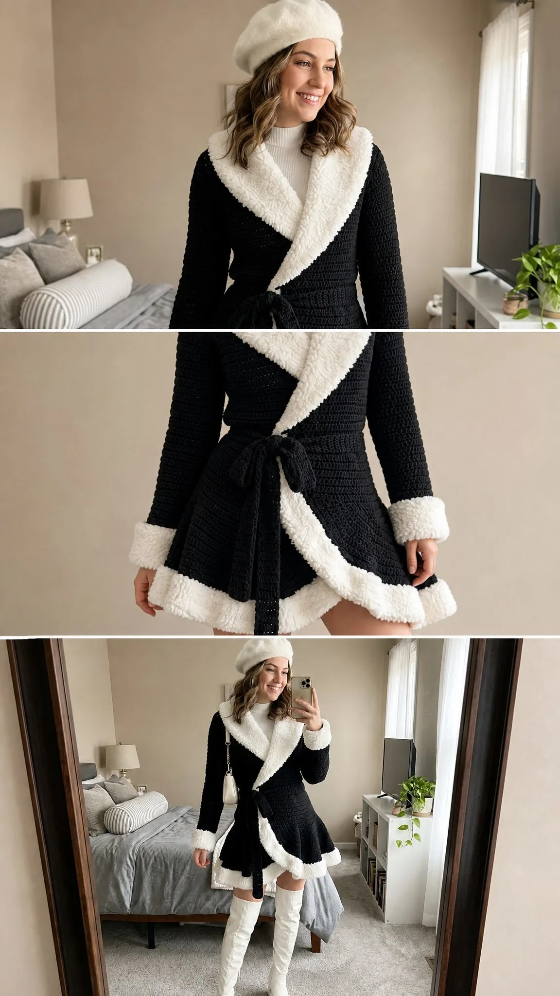 Black and White Shearling Crochet Cardigan Free Pattern