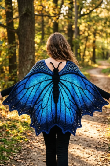 Blue Morpho Butterfly Cape Free Crochet Pattern