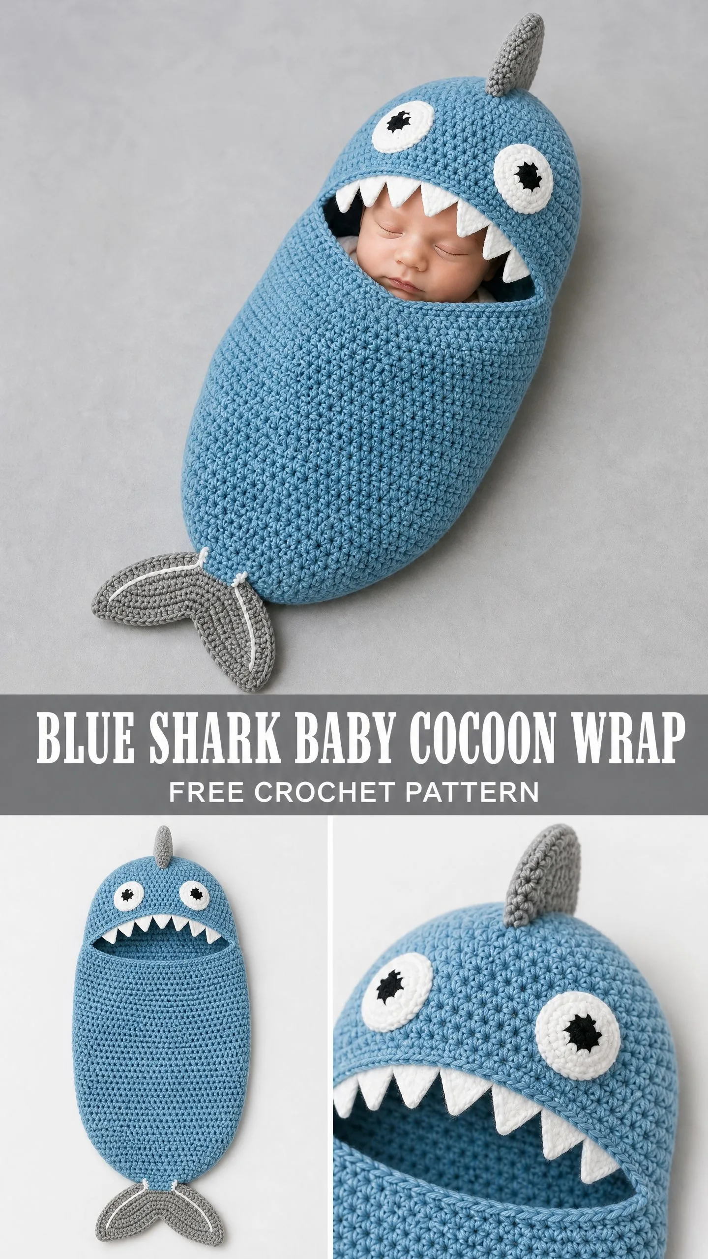 Blue Shark Baby Cocoon Wrap Free Crochet Pattern