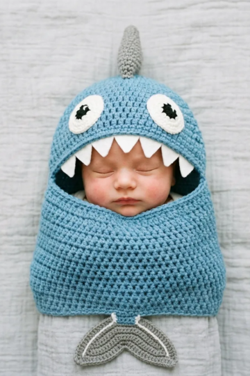 Blue Shark Baby Cocoon Wrap Free Crochet Pattern