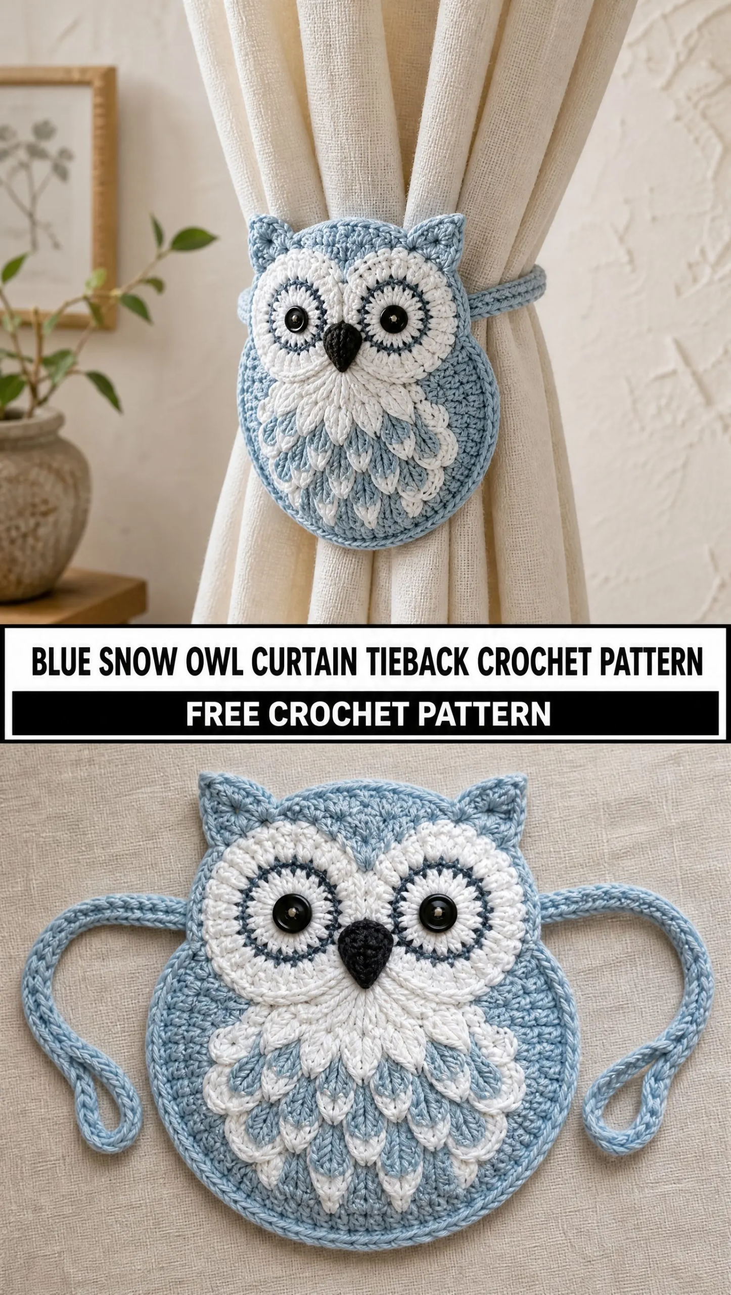 Blue Snow Owl Curtain Tieback Crochet Pattern