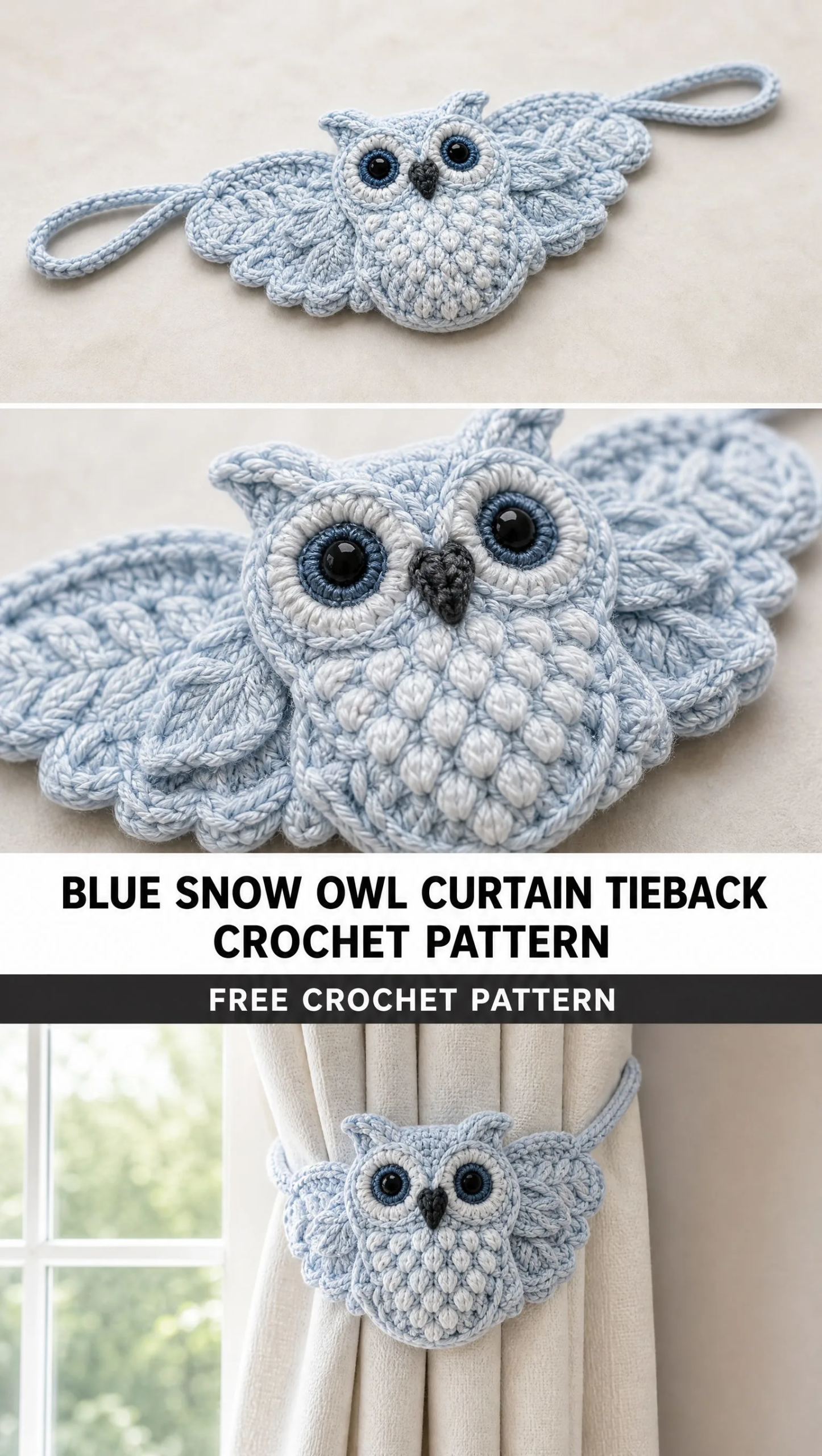 Blue Snow Owl Curtain Tieback Crochet Pattern
