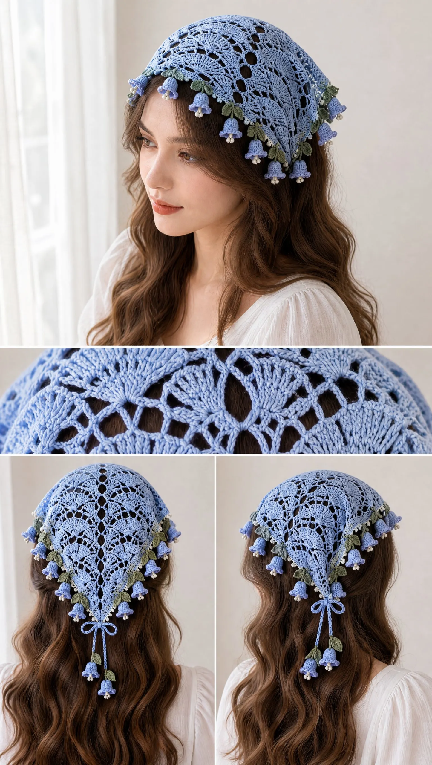 Bluebell Shell Lace Hair Kerchief Crochet Pattern
