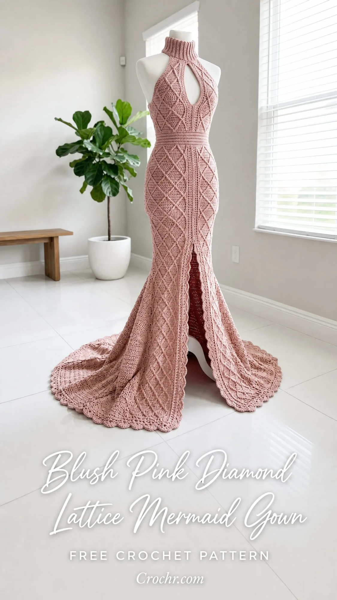 Blush Pink Diamond Lattice Mermaid Gown Free Crochet Pattern