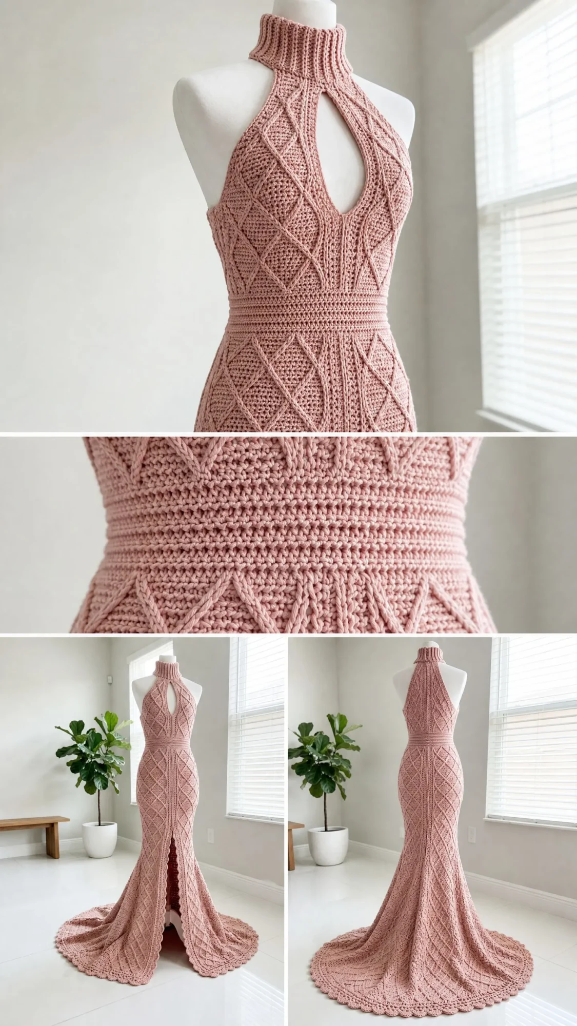 Blush Pink Diamond Lattice Mermaid Gown Free Crochet Pattern