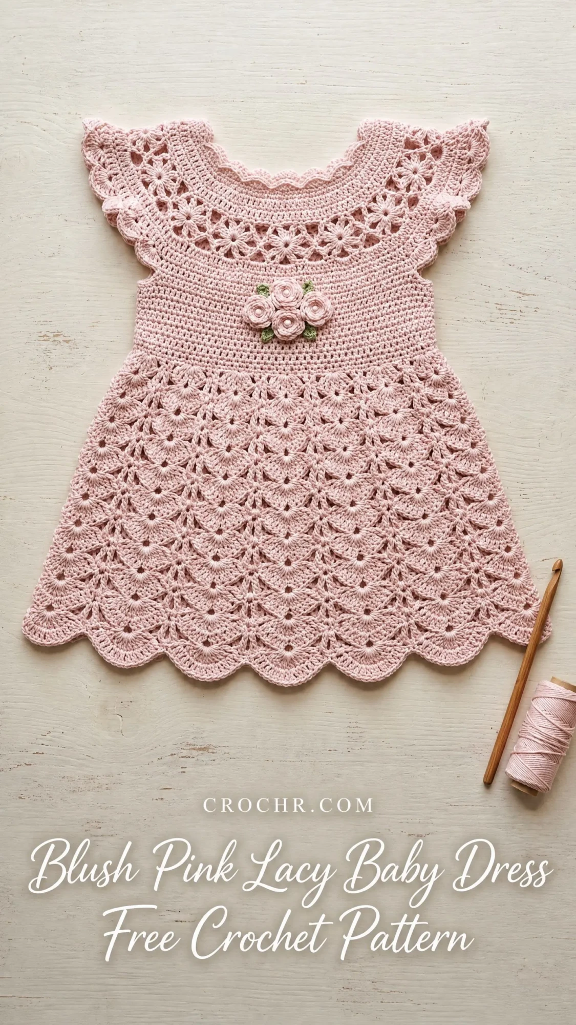 Blush Pink Lacy Baby Dress Free Crochet Pattern