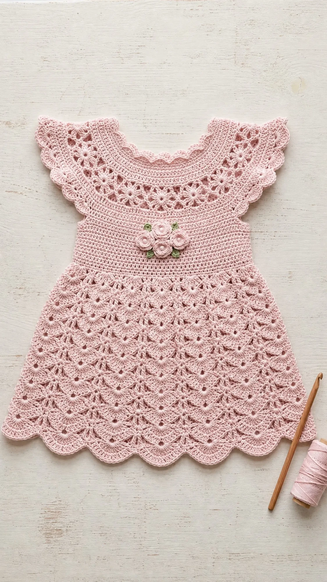 Blush Pink Lacy Baby Dress Free Crochet Pattern