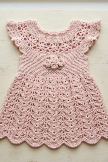 Blush Pink Lacy Baby Dress Free Crochet Pattern