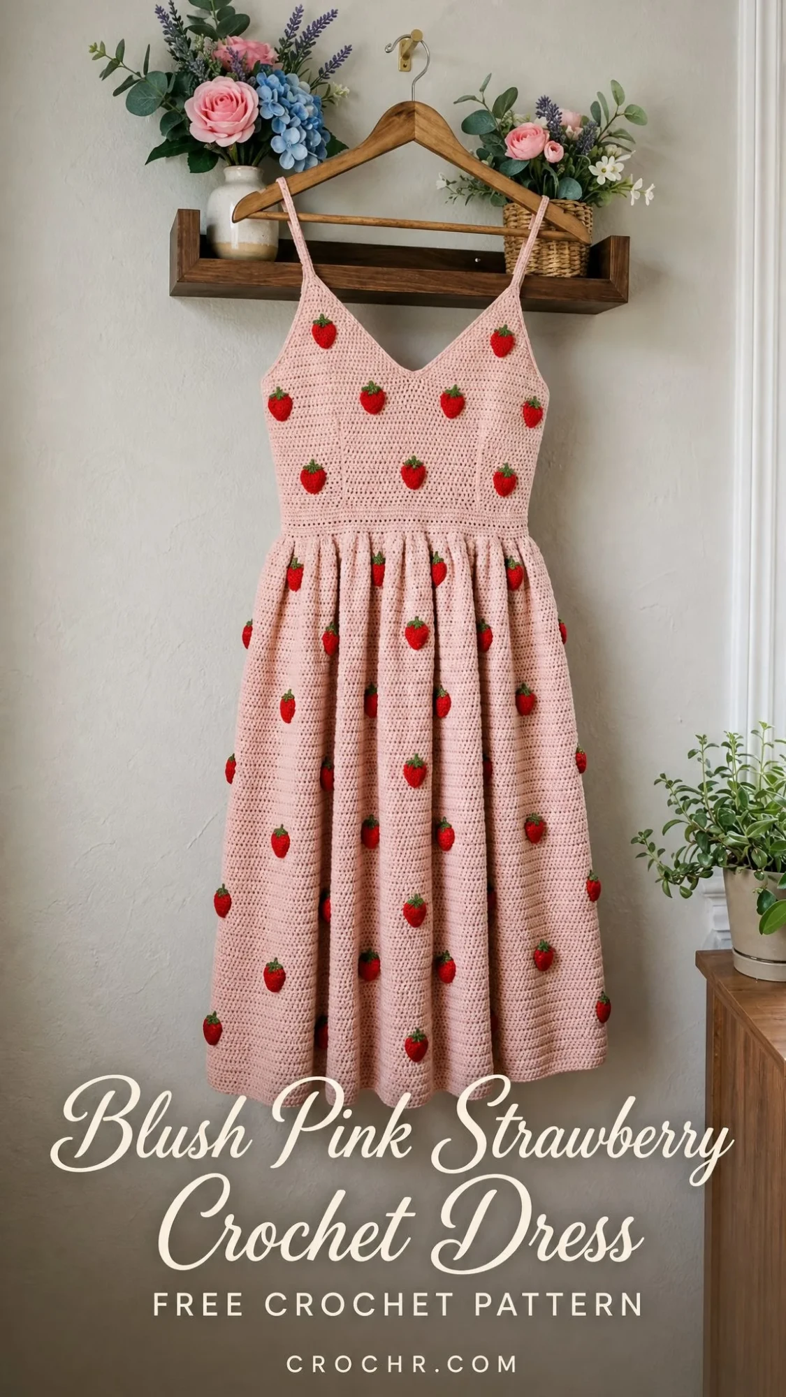 Blush Pink Strawberry Crochet Dress Free Crochet Pattern