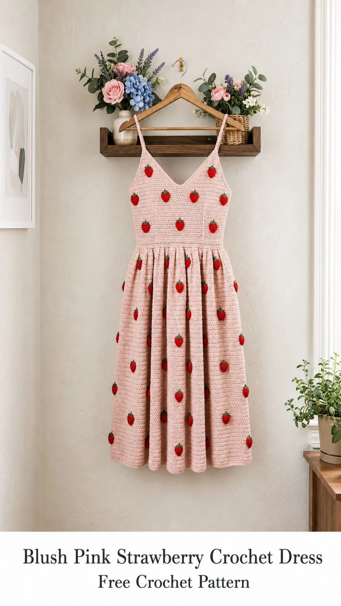 Blush Pink Strawberry Crochet Dress Free Crochet Pattern