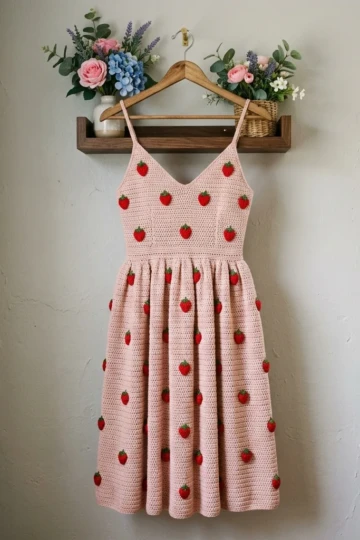 Blush Pink Strawberry Crochet Dress Free Crochet Pattern