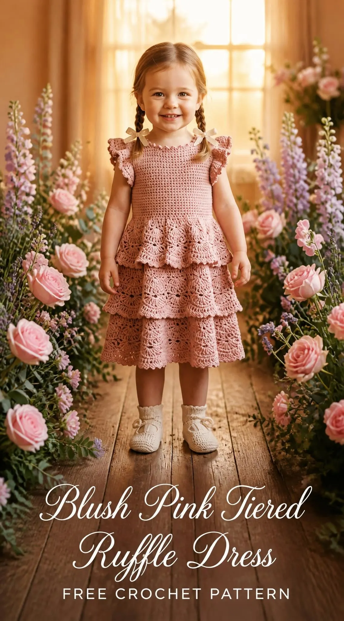 Blush Pink Tiered Ruffle Dress Free Crochet Pattern
