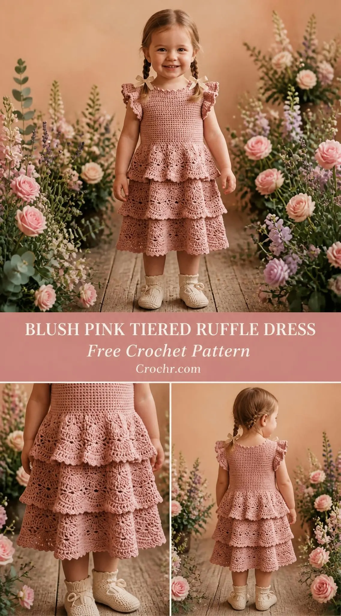 Blush Pink Tiered Ruffle Dress Free Crochet Pattern