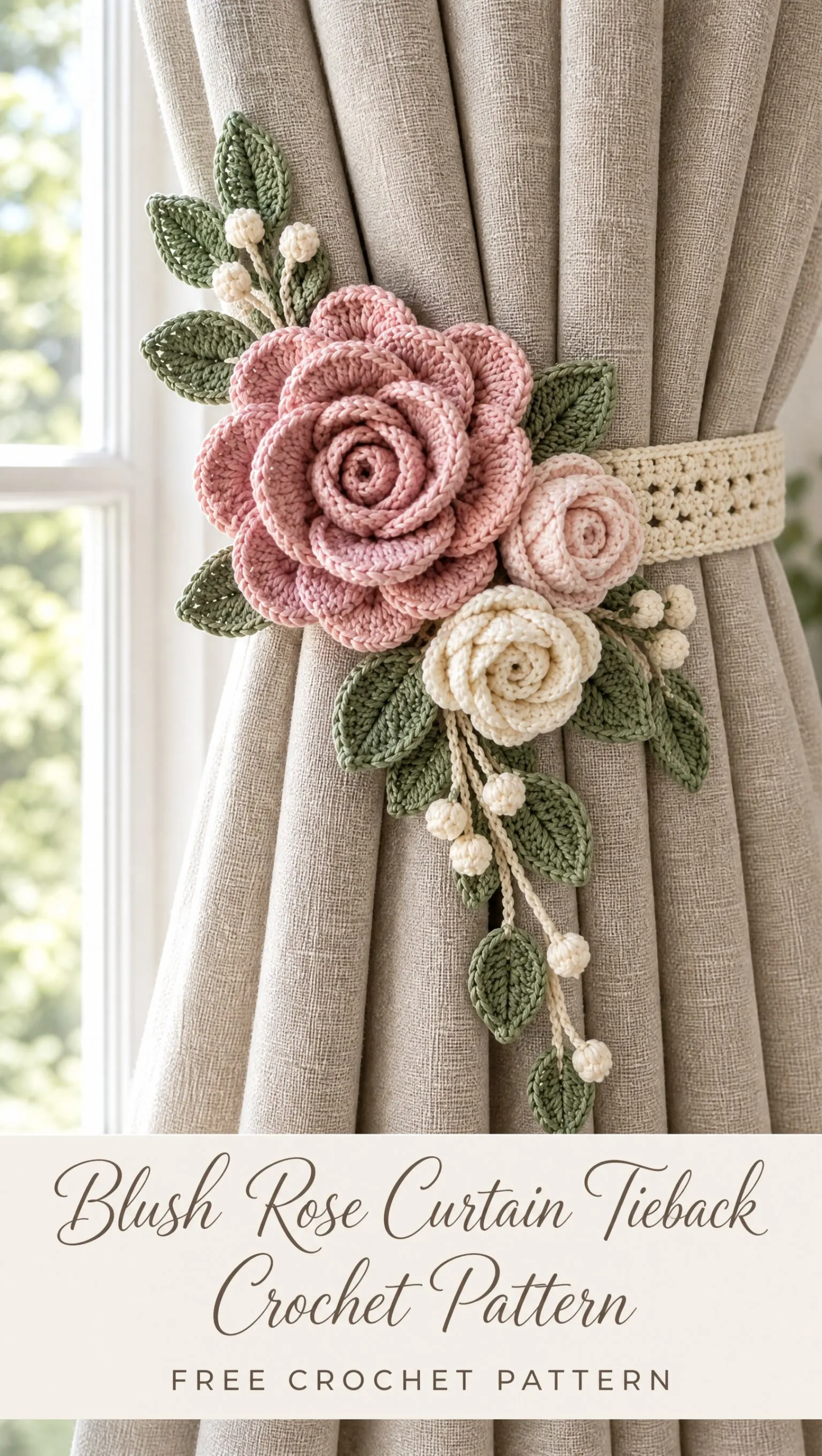 Blush Rose Curtain Tieback Crochet Pattern
