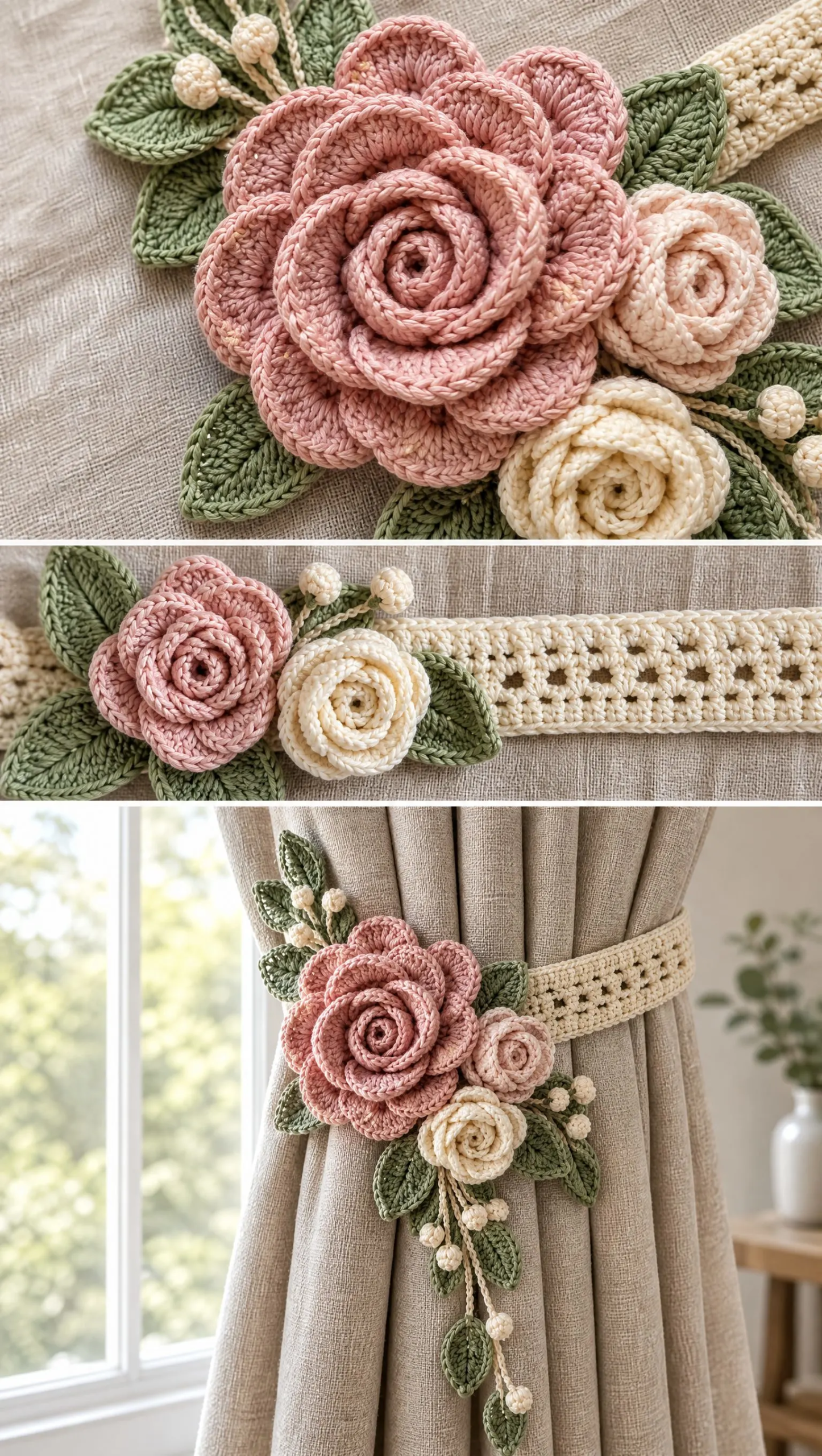 Blush Rose Curtain Tieback Crochet Pattern