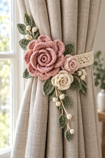 Blush Rose Curtain Tieback Crochet Pattern