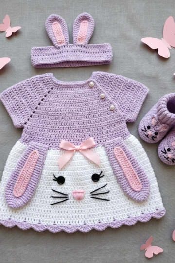 Bunny Rabbit Baby Dress Set Free Crochet Pattern