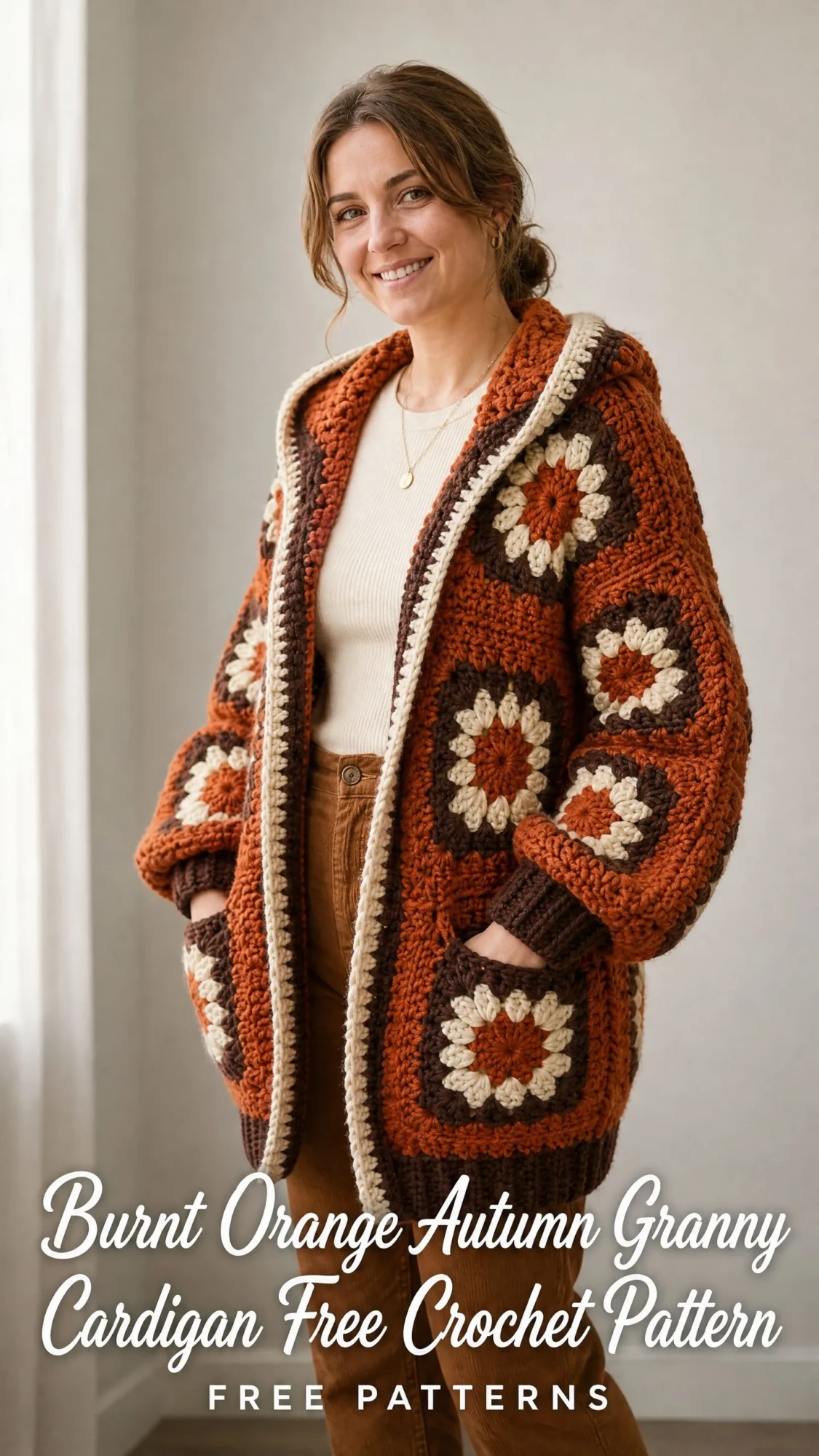 Burnt Orange Autumn Granny Cardigan Free Crochet Pattern