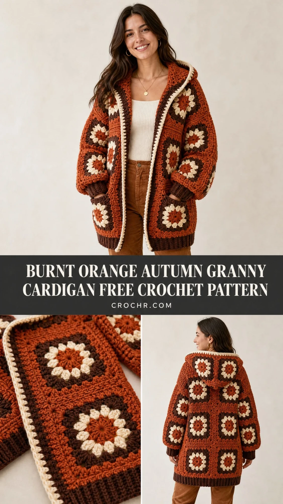 Burnt Orange Autumn Granny Cardigan Free Crochet Pattern