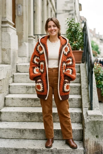 Burnt Orange Autumn Granny Cardigan Free Crochet Pattern