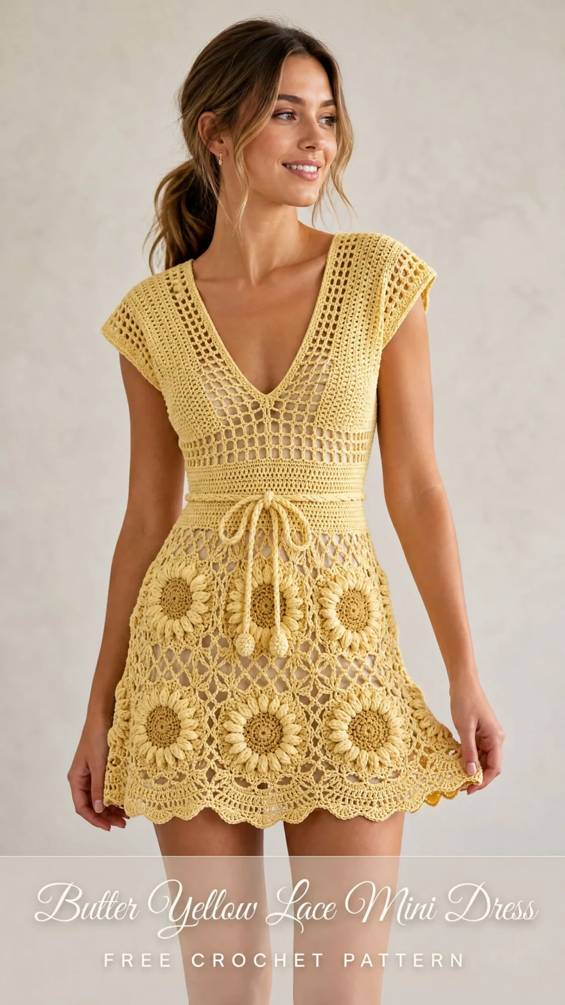 Butter Yellow Lace Mini Dress Free Crochet Pattern