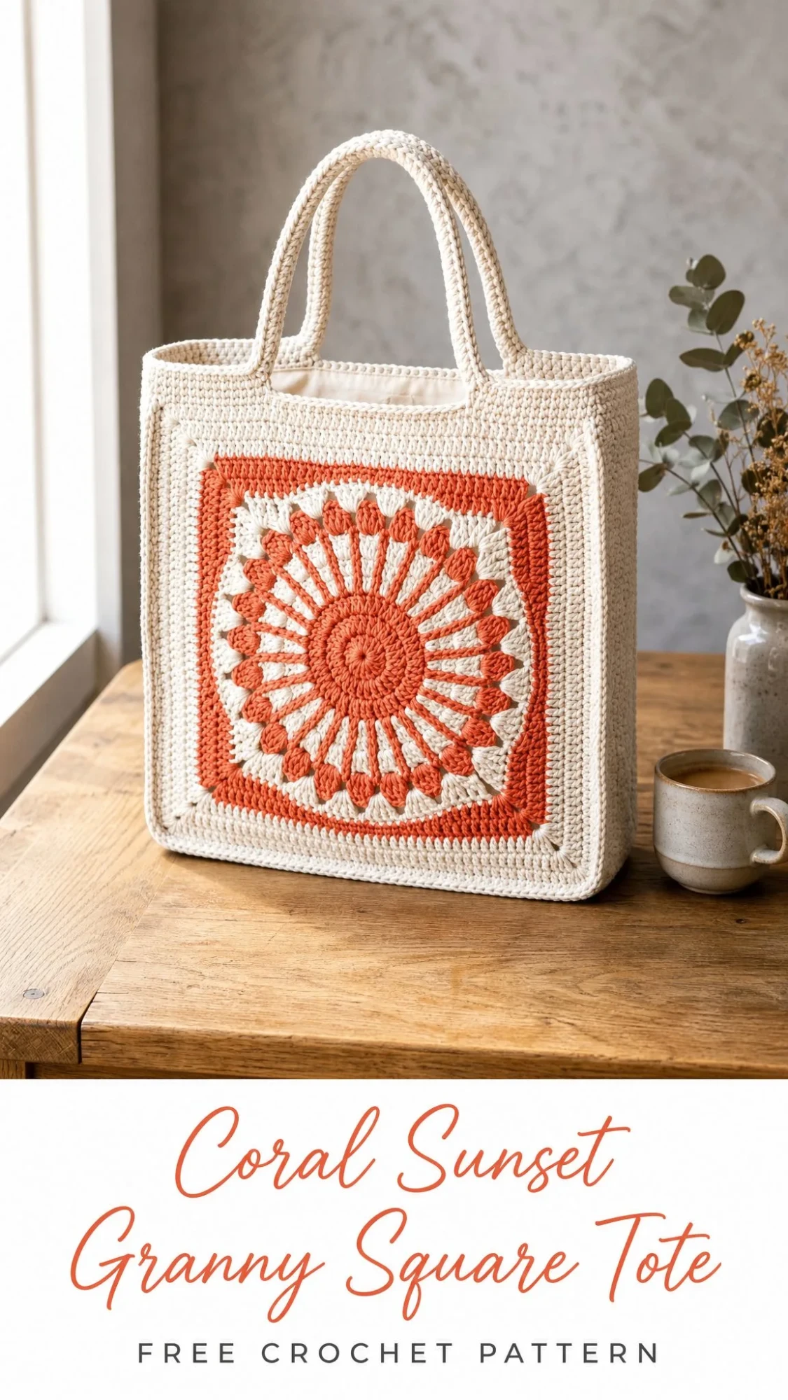 Coral Sunset Granny Square Tote Free Crochet Pattern