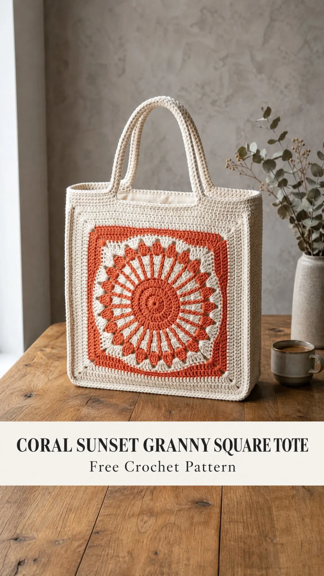 Coral Sunset Granny Square Tote Free Crochet Pattern