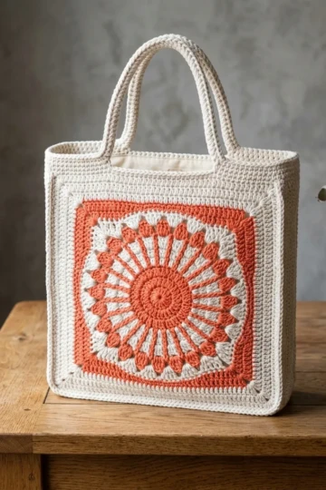 Coral Sunset Granny Square Tote Free Crochet Pattern