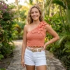 Coral Sunset One Shoulder Floral Top Free Crochet Pattern