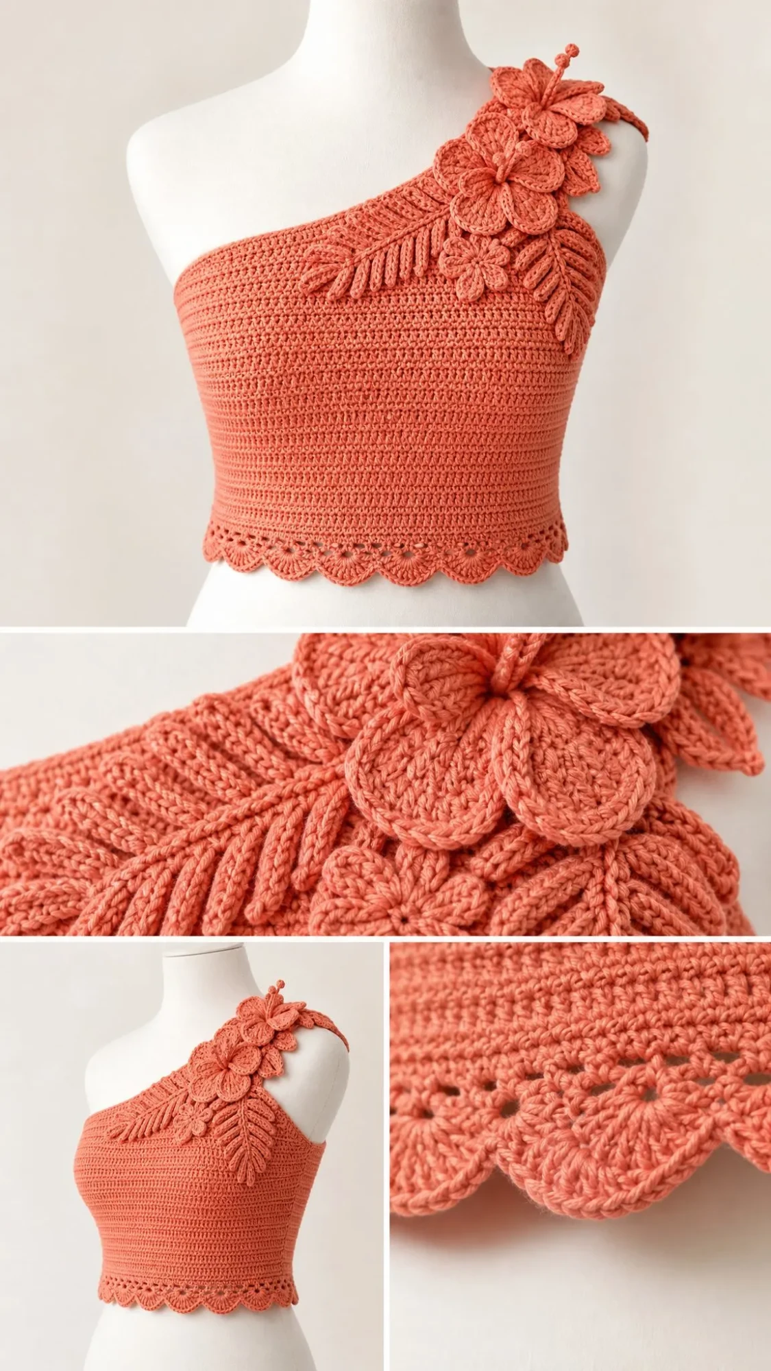 Coral Sunset One Shoulder Floral Top Free Crochet Pattern