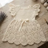 Cream Lace Flutter Sleeve Baby Dress Free Crochet Pattern