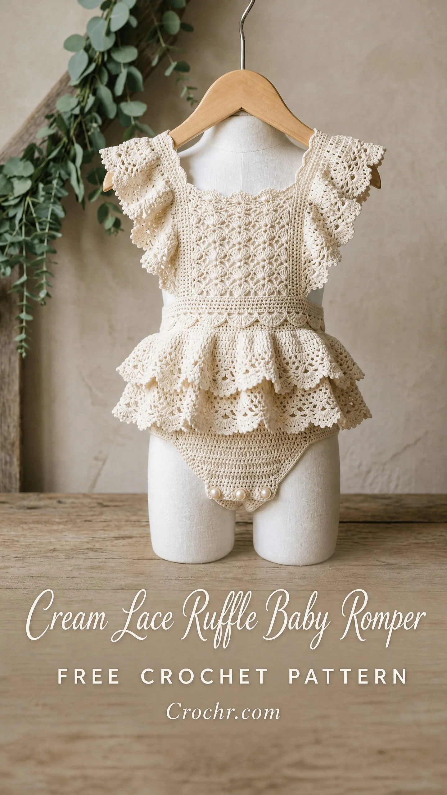 Cream Lace Ruffle Baby Romper Free Crochet Pattern