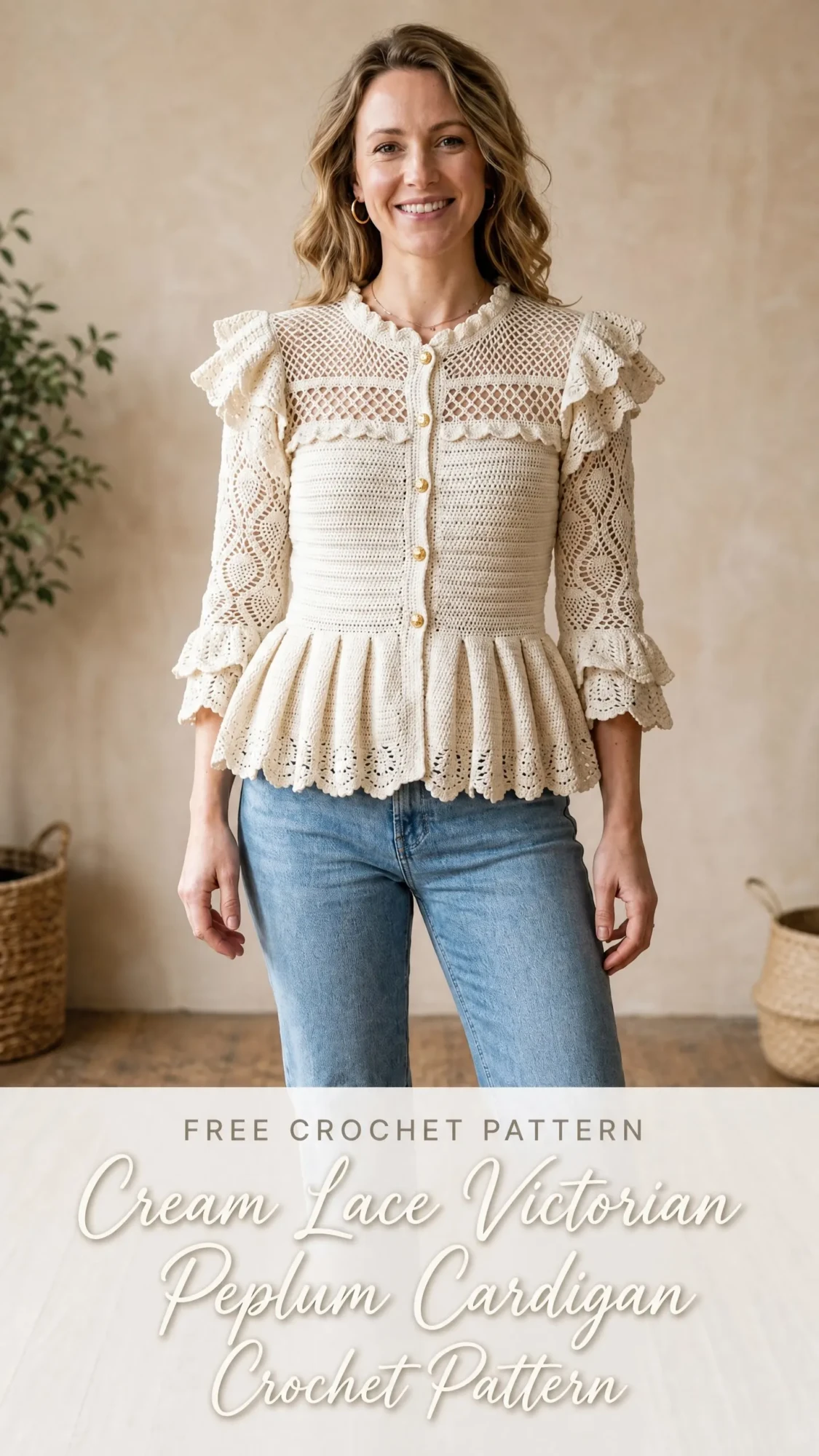Cream Lace Victorian Peplum Cardigan Crochet Pattern