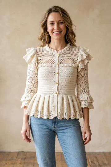 Cream Lace Victorian Peplum Cardigan Crochet Pattern