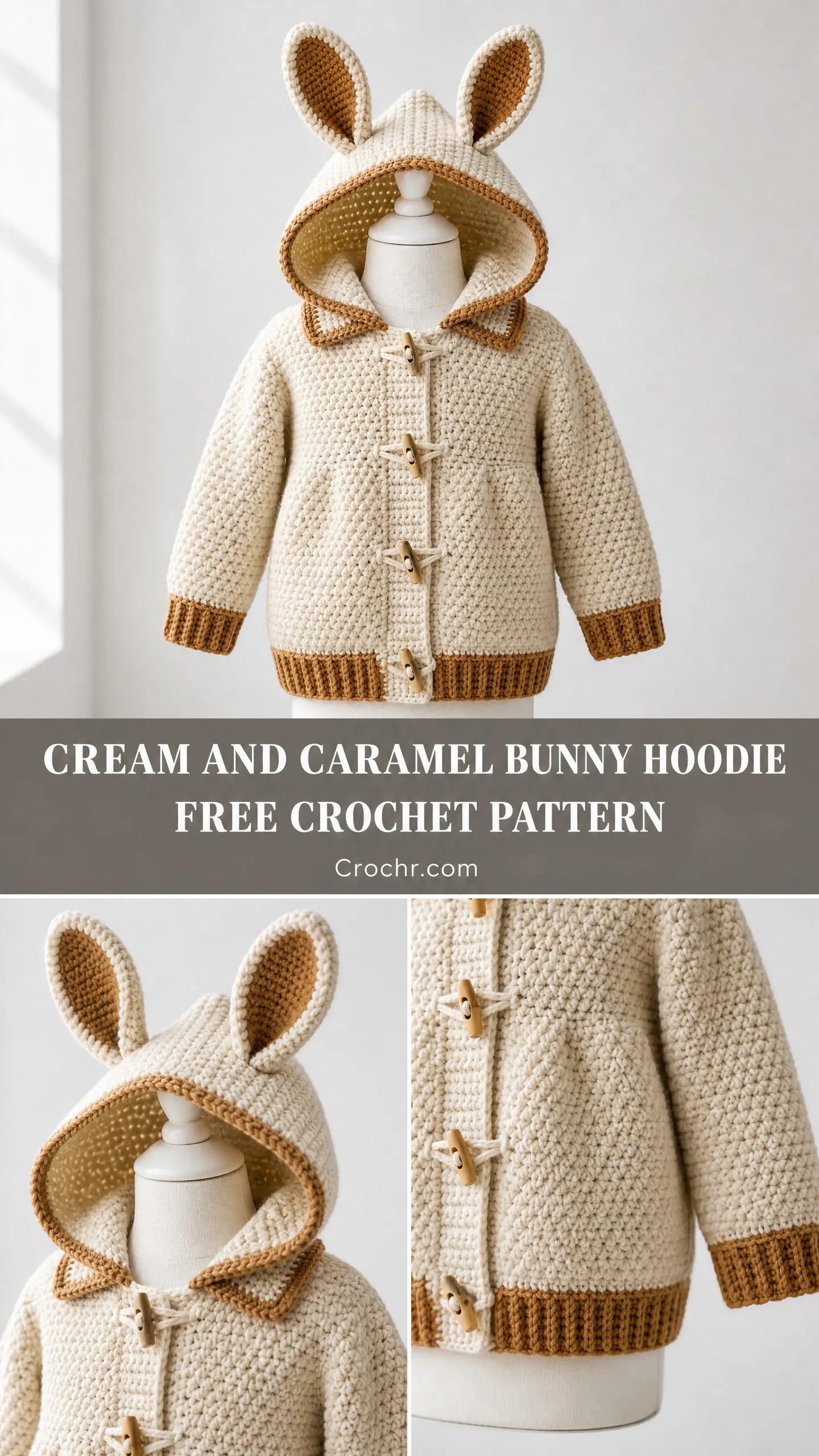 Cream and Caramel Bunny Hoodie Free Crochet Pattern