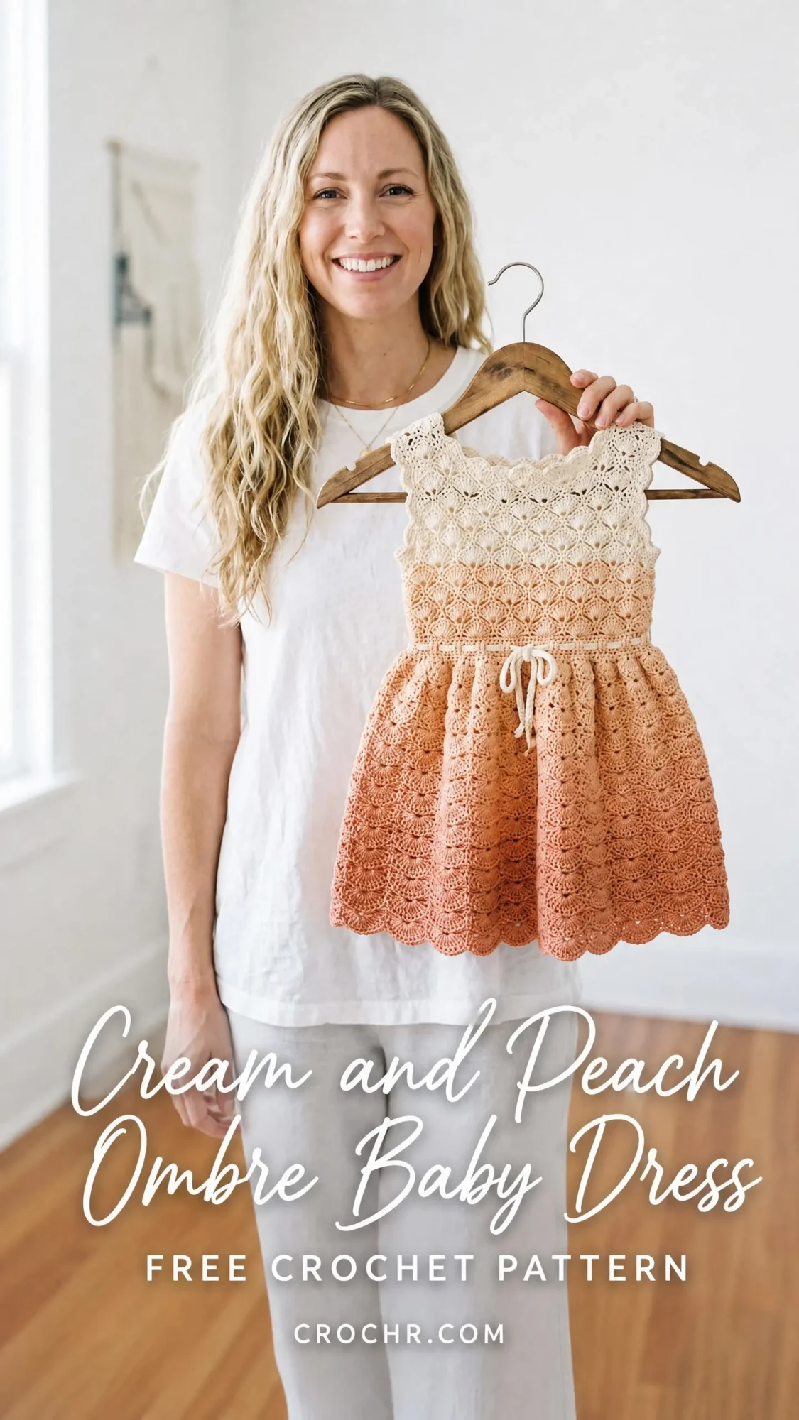 Cream and Peach Ombre Baby Dress Free Crochet Pattern