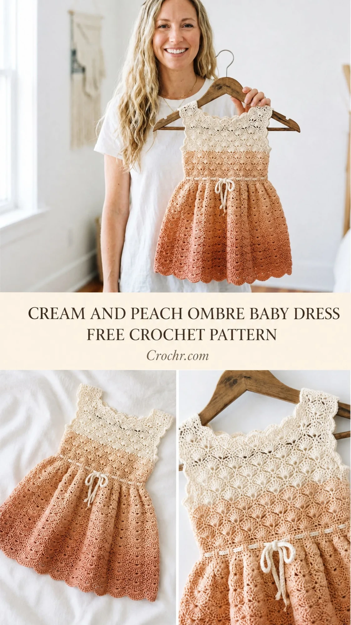Cream and Peach Ombre Baby Dress Free Crochet Pattern