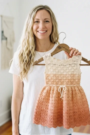 Cream and Peach Ombre Baby Dress Free Crochet Pattern